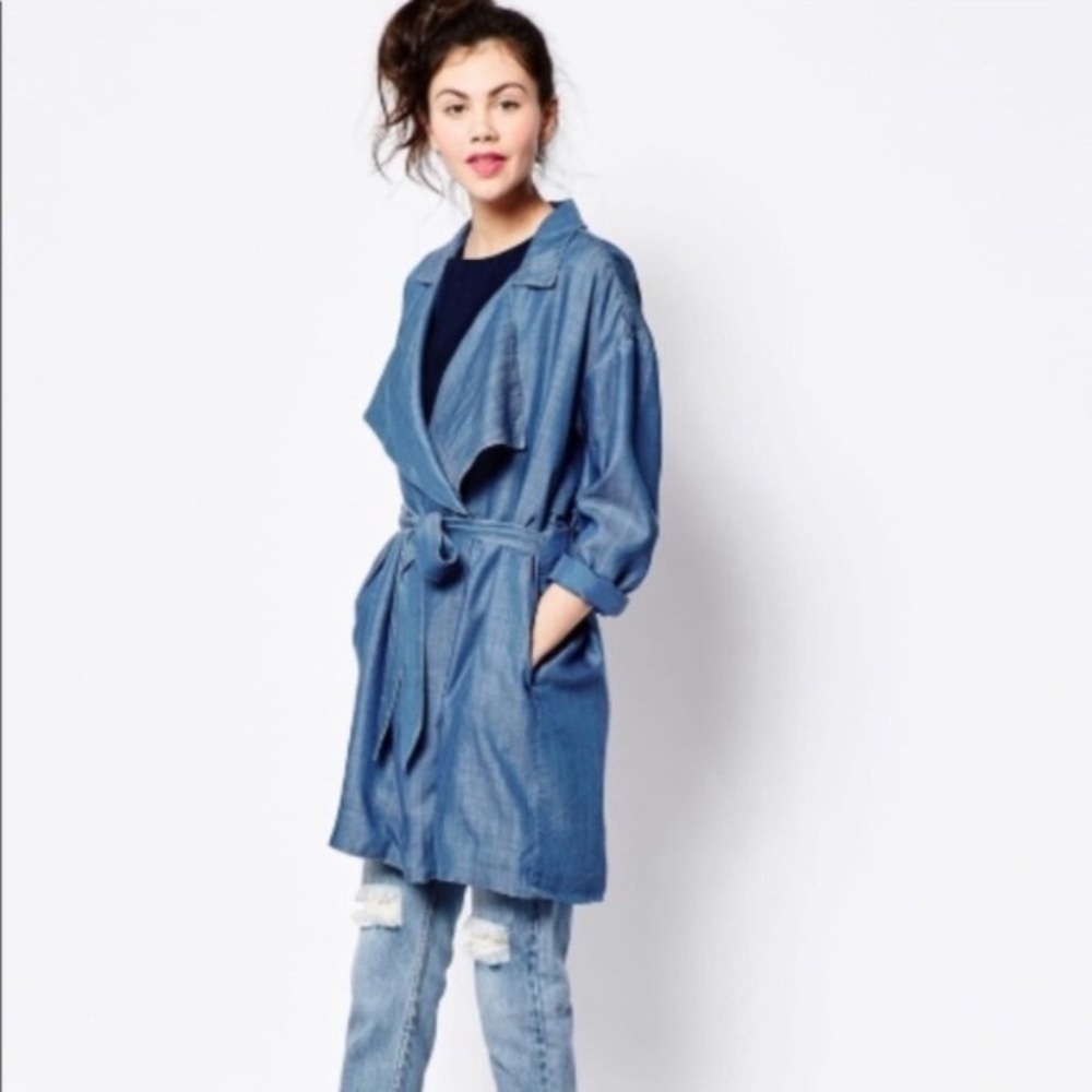 NWT cloth & stone Chambray Denim Trench Coat Jacket Sz Small